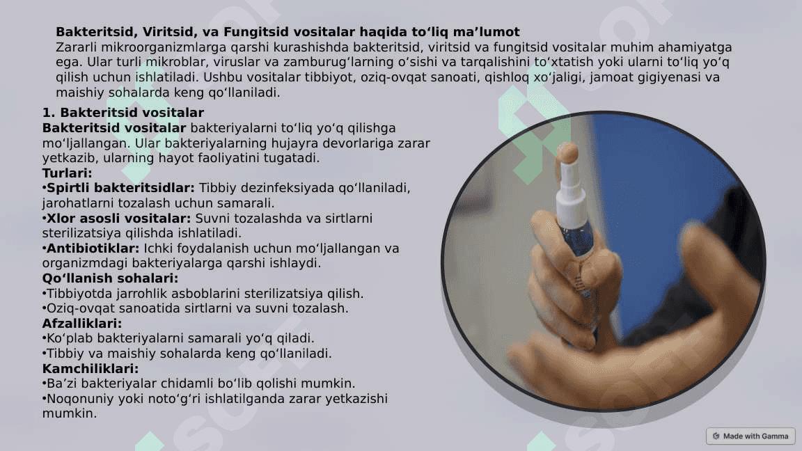 DIZINFEKSIYA VOSITALARI VA USULLARI 8