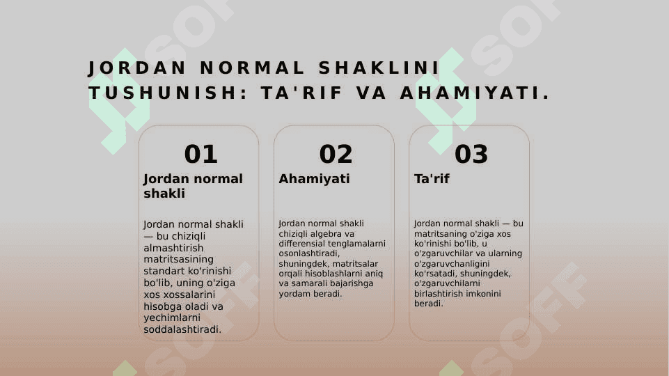 Chiziqli almashtirish matritsasi Jordan normal formulasi 3