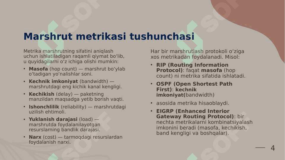 Marshrut metrikasi tushunchasi va ularni shakllanitirish tamoyillari 4