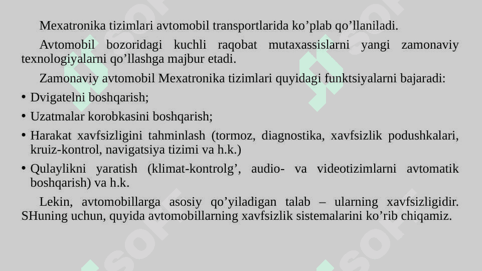 Mexatronika Tizimlarini Avtomobil Transportlarida Qo’llash 2