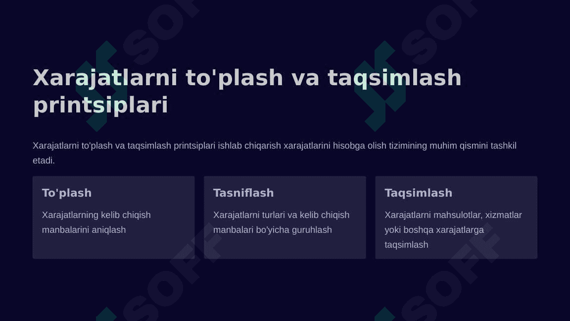 Ishlab chiqarish xarajatlarini asosiy, yordamchi ishlab chiqarishlar va xizmat ko‘rsatuvchi ishlab chiqarishlar bo‘yicha hisobga olishni tashkil qilish 2 8