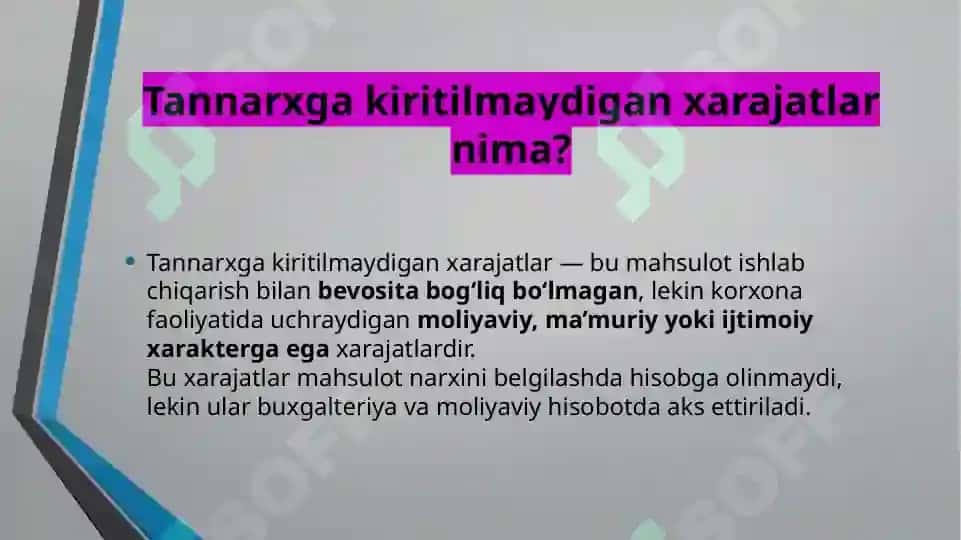 Mahsulot tannarxiga kiritilmaydigan xarajatlar tarkibi 8