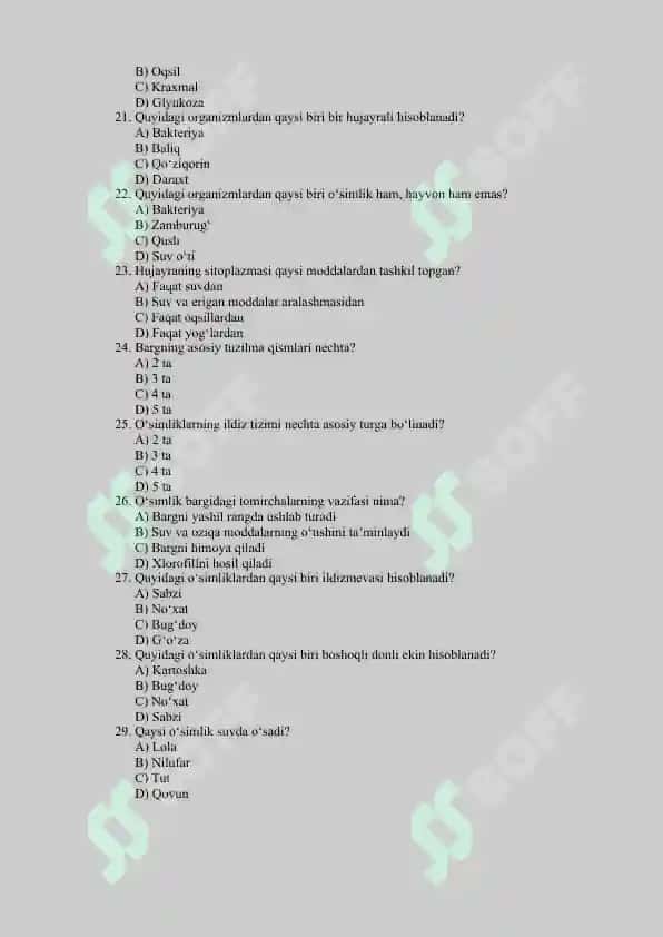 5-sinf darsligi bo'yicha 100talik test (javoblari bilan) 3