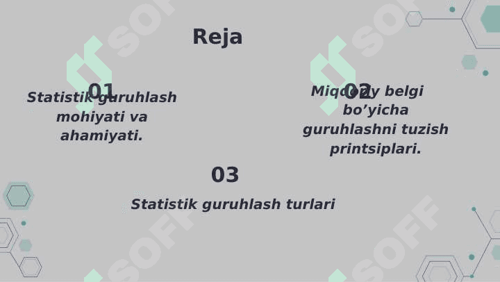 Statistik jamlash va guruhlash masalalari 2