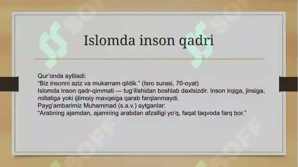 Islomda inson huquq va erkinliklarini ta'minlanishining o'ziga xos jihatlari mavzusida 3