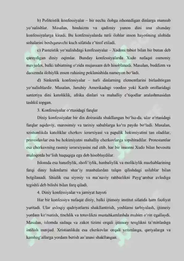 Konfessiya tushunchasining mohiyati va O'zbekistonda faoliyat yurituvchi diniy konfessiyalarning tasnifi 8