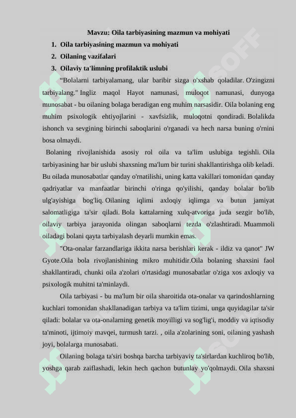 Oila tarbiyasining mazmun va mohiyati. 2