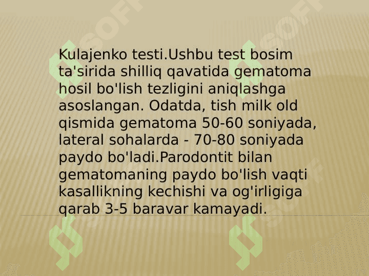 Parodont kasalliklarining
funksional tekshirish usullari 3