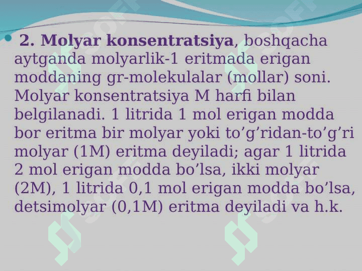 Eritmalar konsentratsiyalarini ifodalash usullari 7