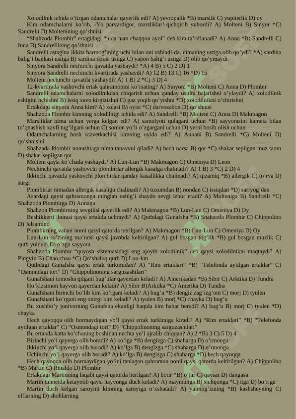 Adabiyot mavzulashtirilgan test savollari 6-sinf uchun 8