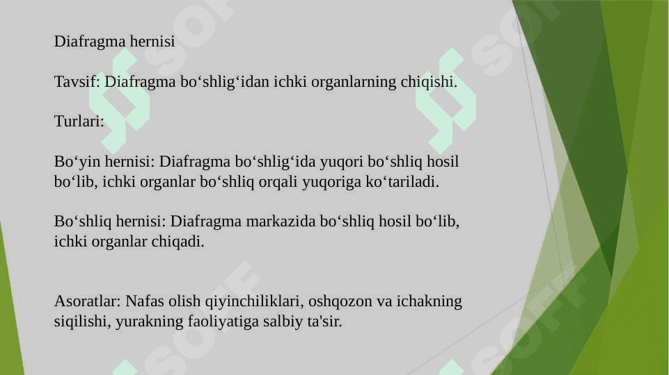 Diafragmaning tug`ma va ortirilgan nuqsonlarida o`tkaziladigan operatsiyalar 5
