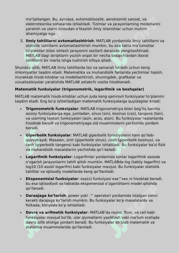 MATLAB dagi asosiy funksiyalar hamda ularning qo`llanilishi. 3