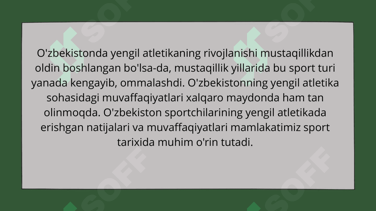 Yengil atletika tarixi, Yengil atletika O'zbekistonda rivojlanishi 4