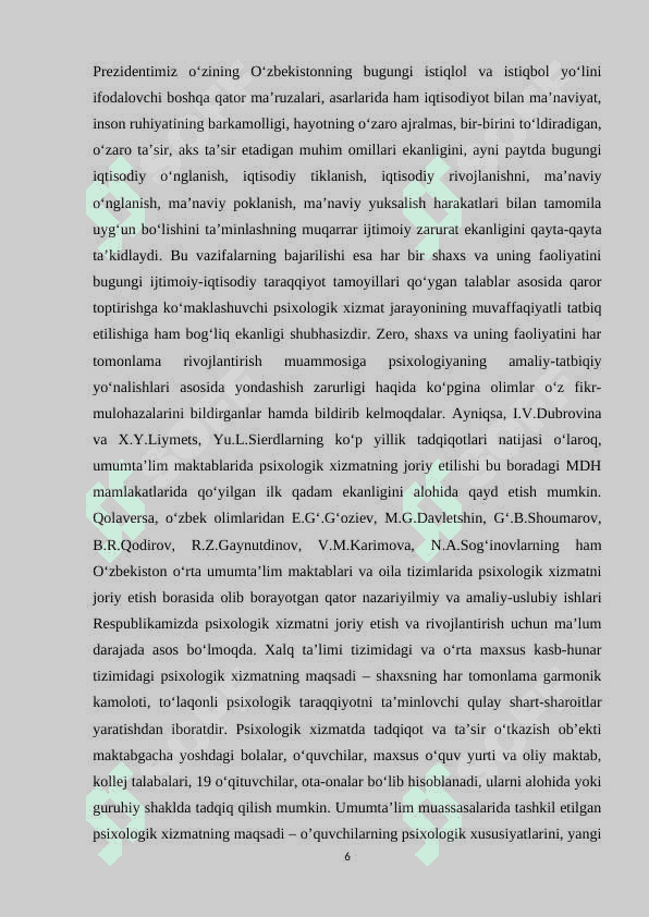 “Psixologik xizmat tuzilishi uning vazifalari .
Amaliy psixologning huquq va majburiyatlari” 6