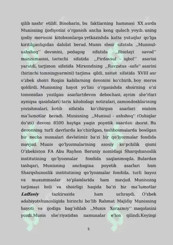 Munis  lirikasining mavzu ko‘lami va obrazlar olami 5
