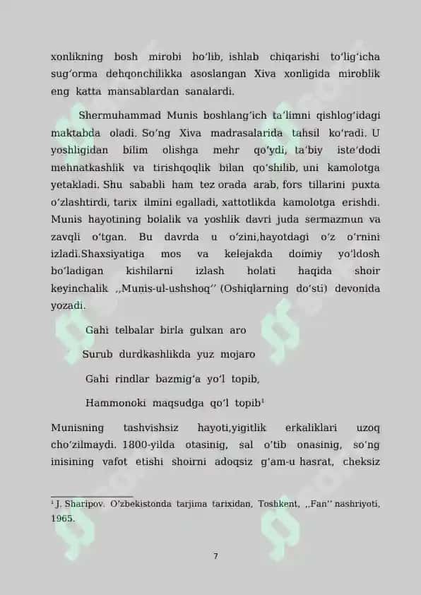 Munis  lirikasining mavzu ko‘lami va obrazlar olami 7