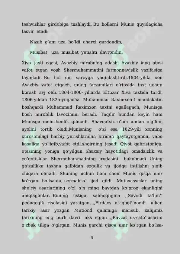 Munis  lirikasining mavzu ko‘lami va obrazlar olami 8