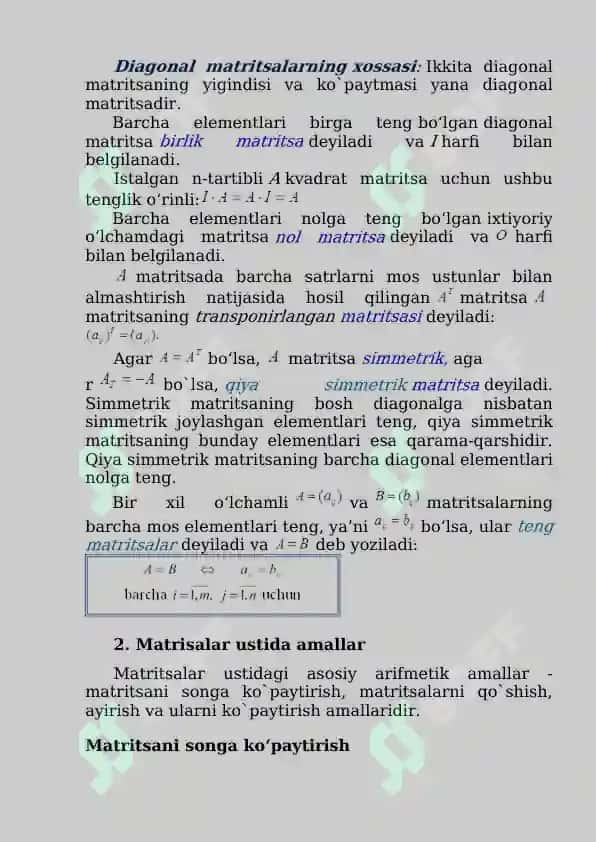 Matritsa ustida amallar 3
