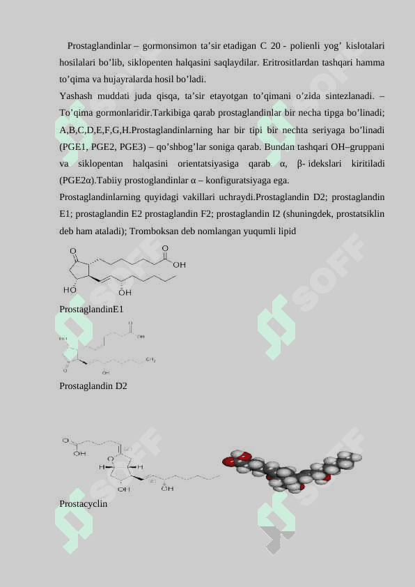 Gormonoidlar, prostoglandinlar va ularning biologik ahamiyati. Prostoglandin F2 haqida malumot 3