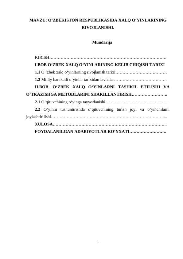 O‘ZBEKISTON RESPUBLIKASIDA XALQ O‘YINLARINING RIVOJLANISHI.