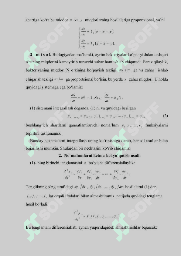 DIFFERENSIAL TENGLAMALAR SISTEMASI. YECHISH  USULLARI. 2