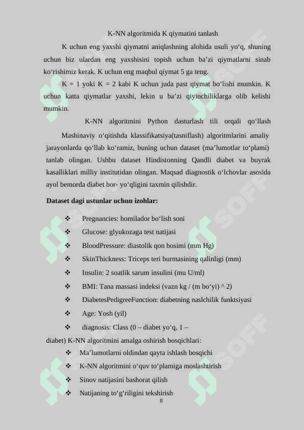 “Mashinali o‘qitish algoritmlarining qo‘llanish sohlari” 8