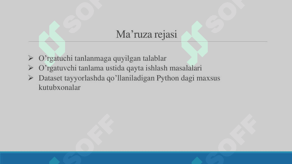 O’rgatuvchi tanlama tayyorlash (Data Preparation for ML) 2