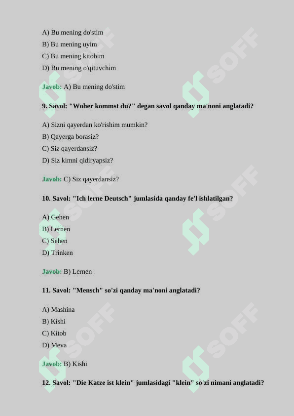 Nemis tili fanidan 30 ta test savollari javoblari bilan 3