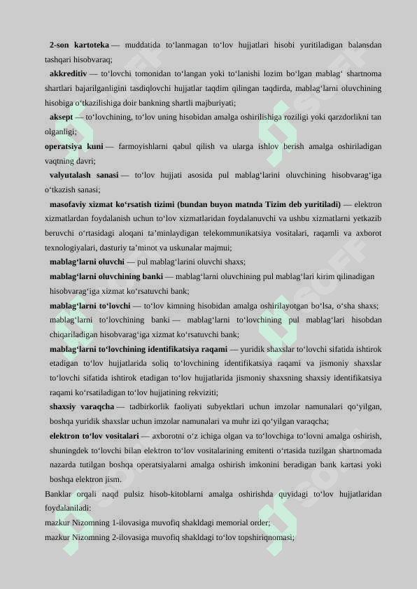 Naqd pulsiz hisob-kitoblarni tashkil qilish qoidalari doc. 5