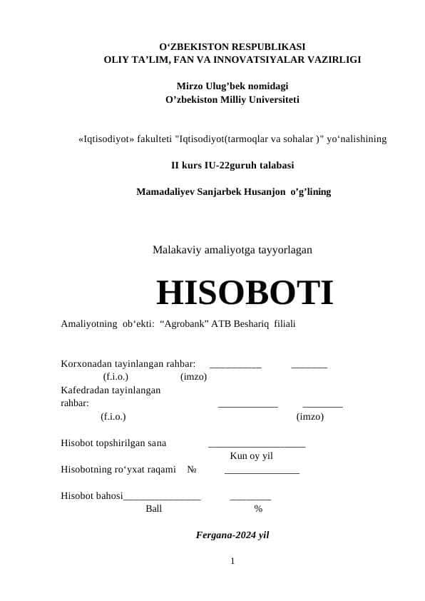Agrobank amaliyot hisoboti