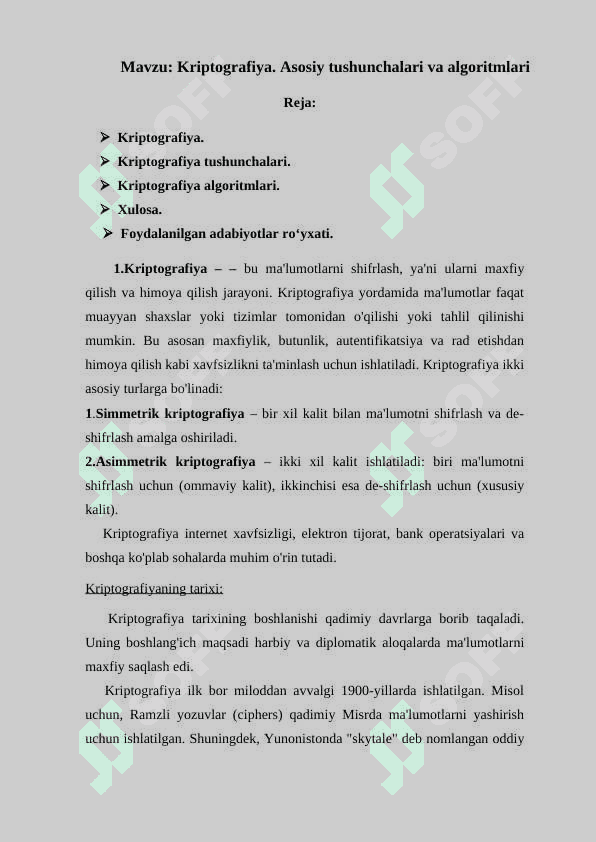 Kriptografiya. Asosiy tushunchalari va algoritmlari 2