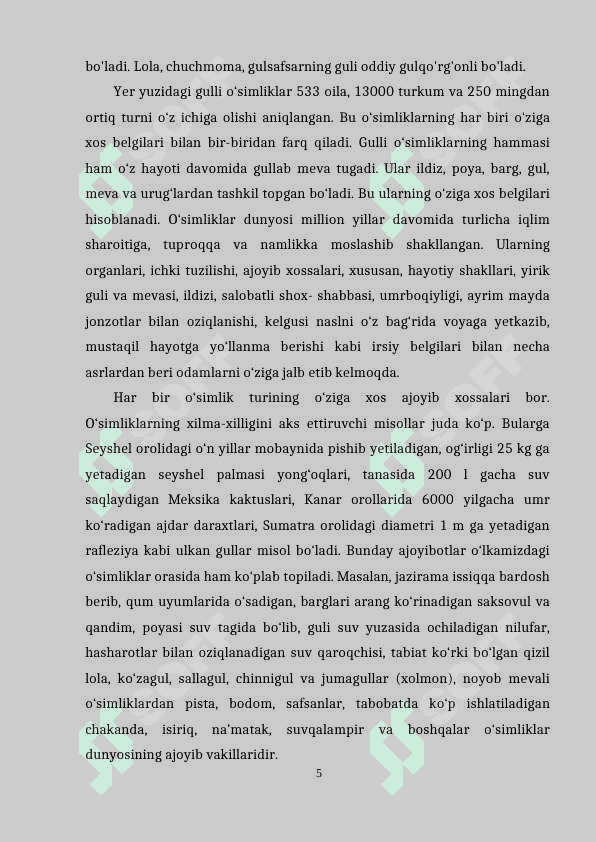 GULLI O'SIMLIKLARNING KELIB CHIQISHI 5
