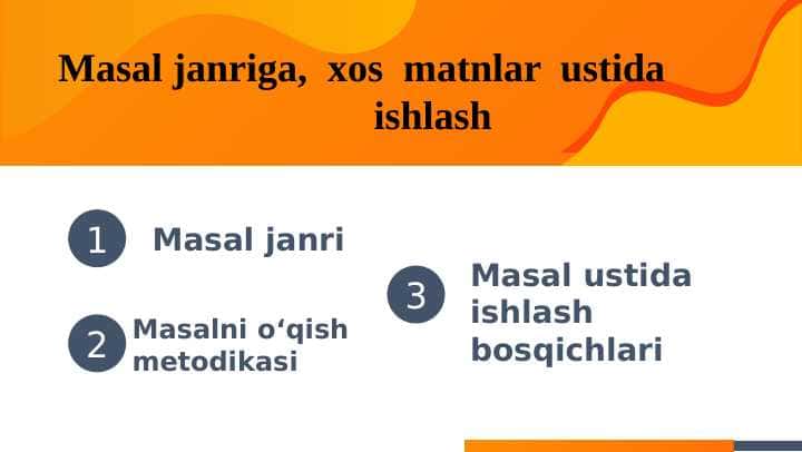 Masal janriga,  xos  matnlar  ustida  ishlash