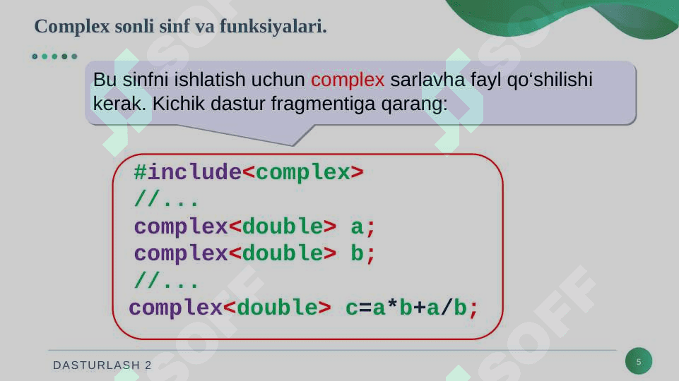 SONLI SINFLAR BILAN ISHLASH. C++. 5