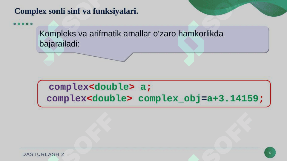 SONLI SINFLAR BILAN ISHLASH. C++. 6