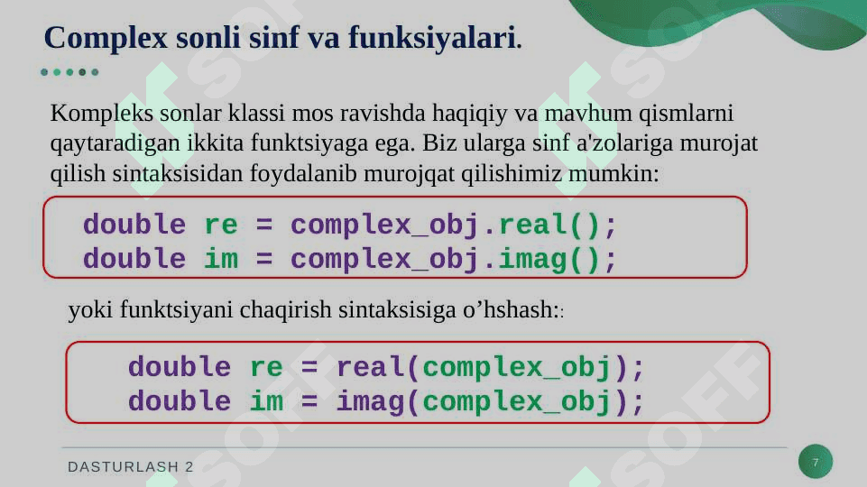 SONLI SINFLAR BILAN ISHLASH. C++. 7