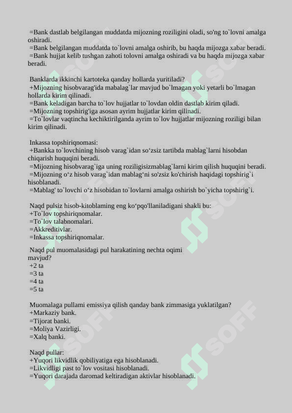 Pul va bank testlar javoblari bilan 8