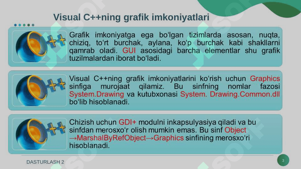 VISUAL C++ NING GRAFIK IMKONIYATLARI. 3