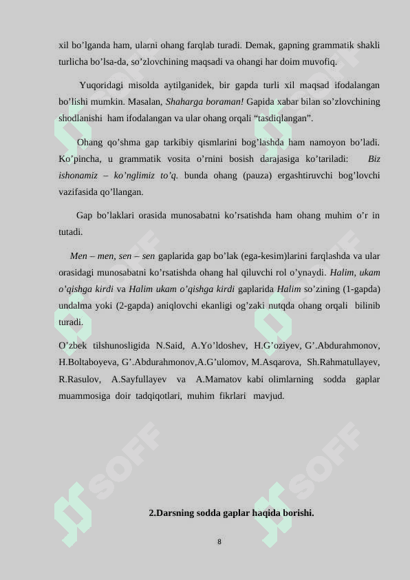Sodda gaplarning qurilish qoliplari 8