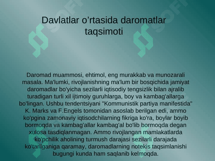 Davlatlar o'rtasida daromatlar taqsimoti 2