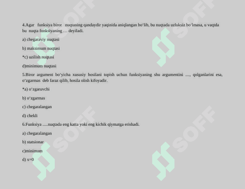 Matematik analizdan yakuniy nazorat test 2