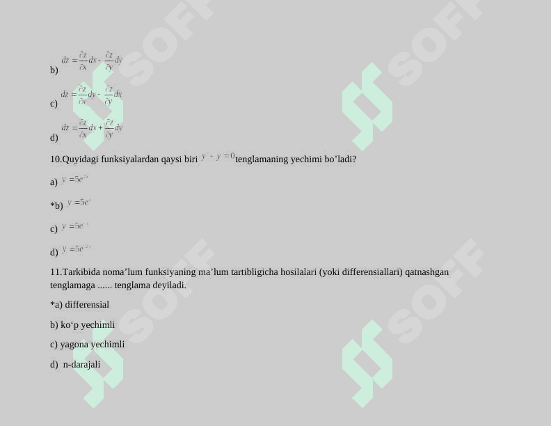 Matematik analizdan yakuniy nazorat test 4