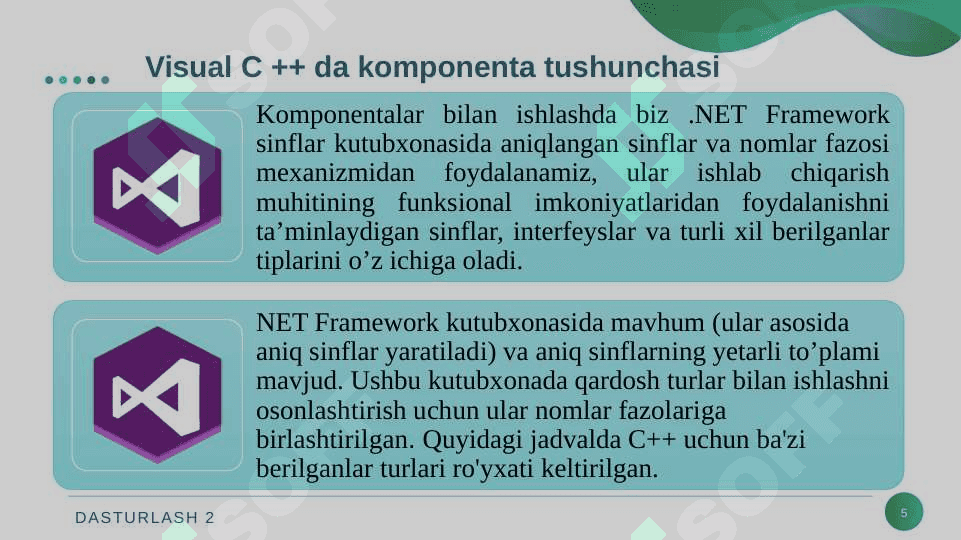 VISUAL C ++ DA KOMPONENTALAR BILAN ISHLASH. 5