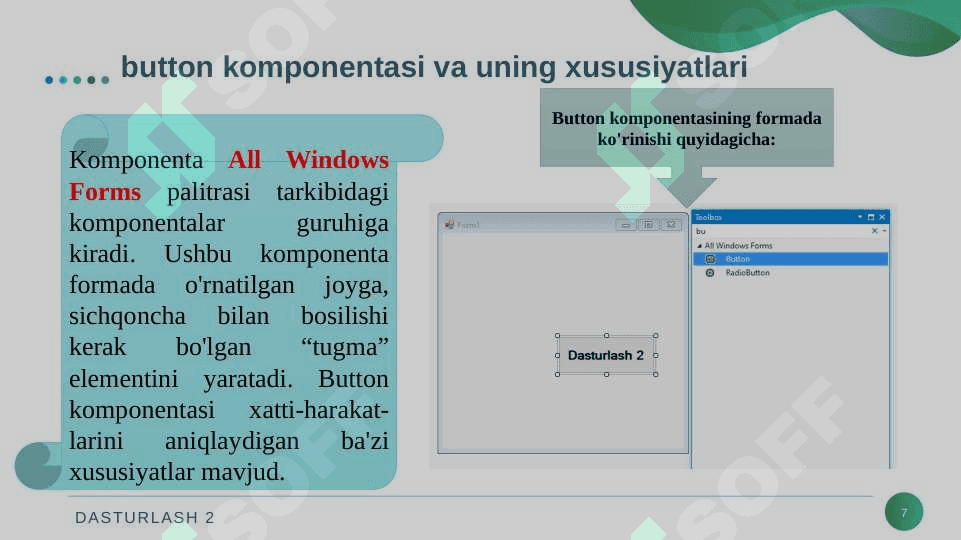 VISUAL C ++ DA KOMPONENTALAR BILAN ISHLASH. 7