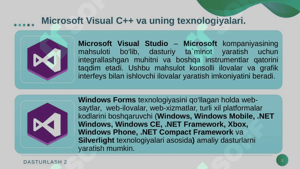 VISUAL C++ MUHITIDA DASTURLASH. VISUAL C++ MUHITIDA MENYULAR VA USKUNALAR PANELI. 3
