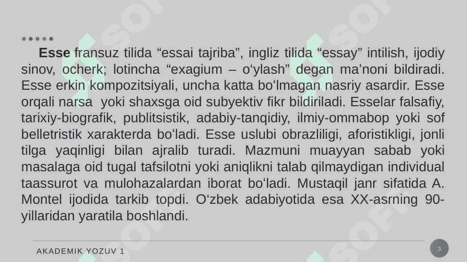 ESSE HAQIDA TUSHUNCHA. ESSE TURLARI. 3