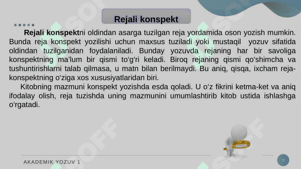 KONSPEKT.  KONSPEKT TURLARI. 7