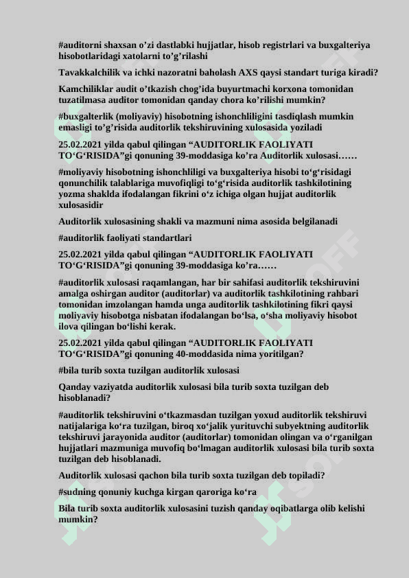 Audit 200 ga yaqin test javobi bilan 8