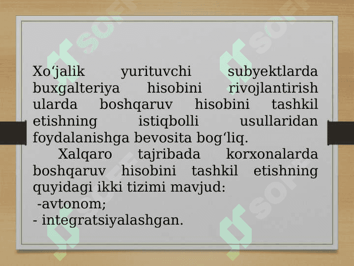 Boshqaruv hisobini tashkil etish 2