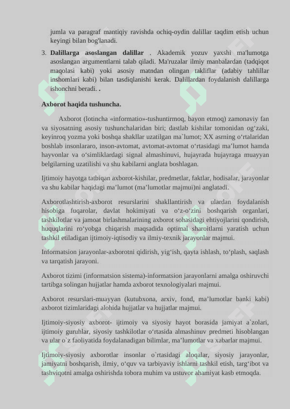 AKADEMIK YOZUV VA AXBOROT. AKADEMIK YOZUVNING XUSUSIYATLARI 4